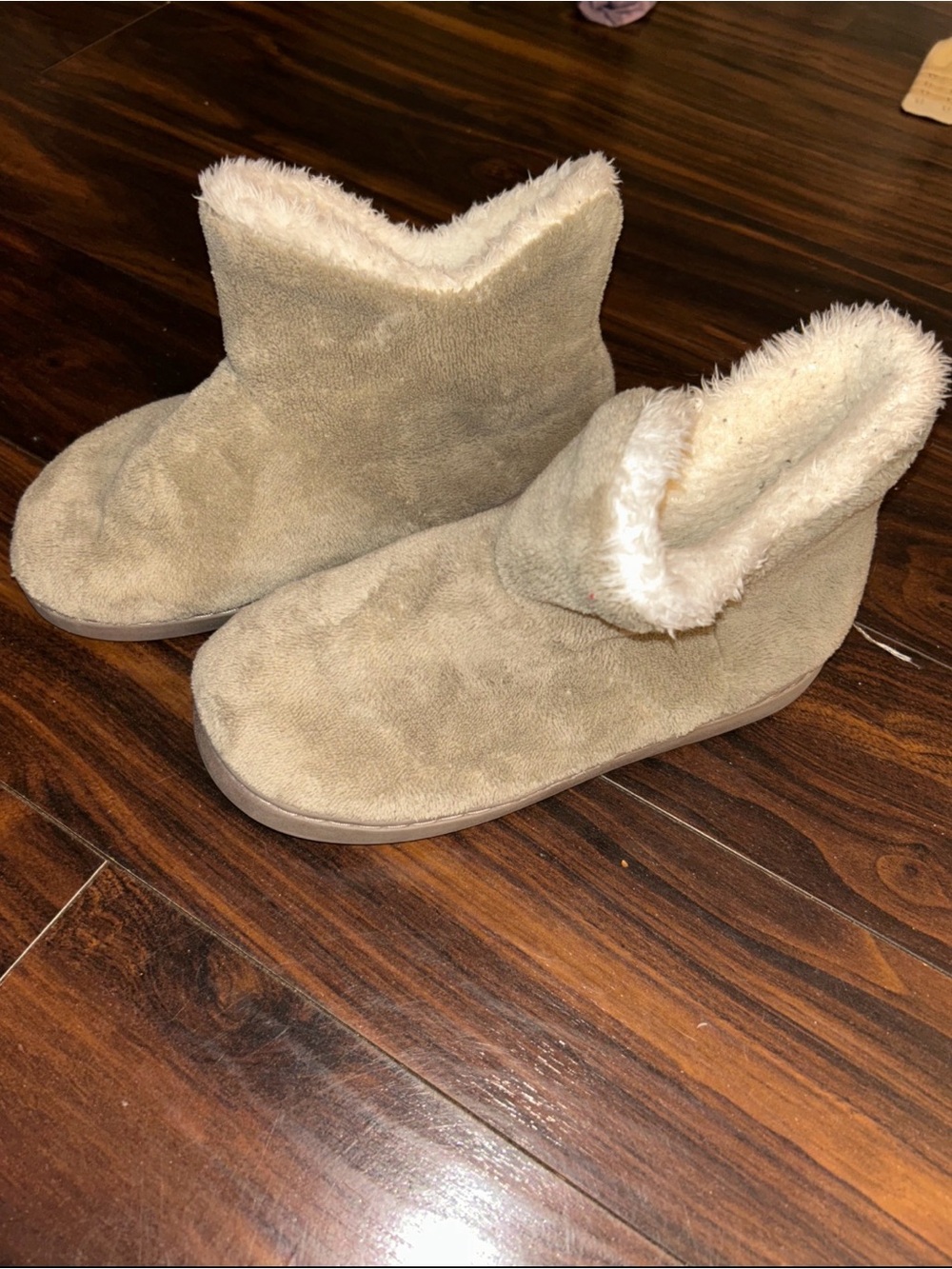 Primark Cozy Faux Fur Lined Ankle Slippers Booties Beige Gray Women’s